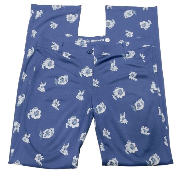BETABRAND Women's Pants Blue Floral YOGA Activewear Stretch Size L - Long - Picture 1 of 7